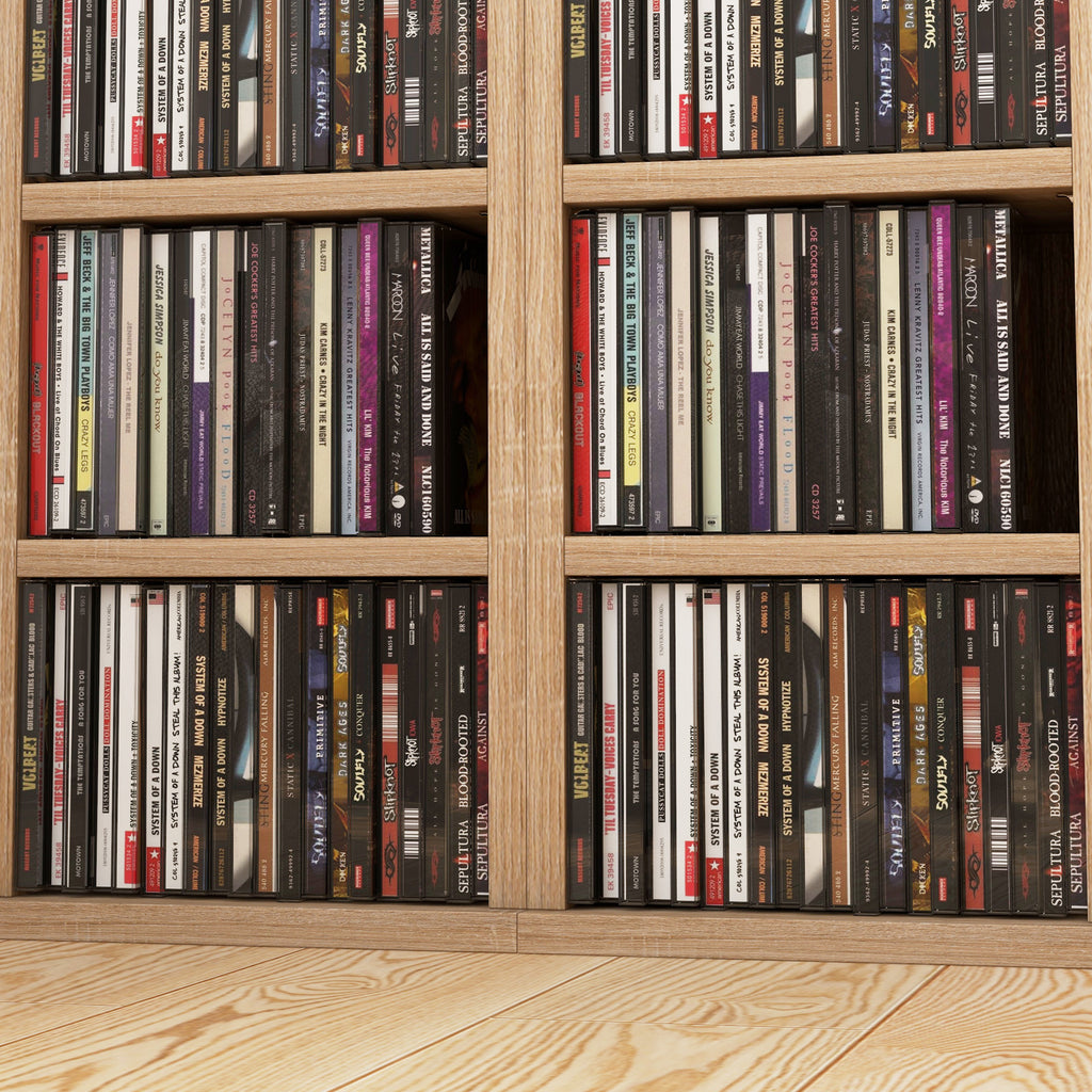 CD Rack, Set of 2, Adjustable Shelves for 204 CDs, 21x22. 5x88. 5 cm, Wood Color