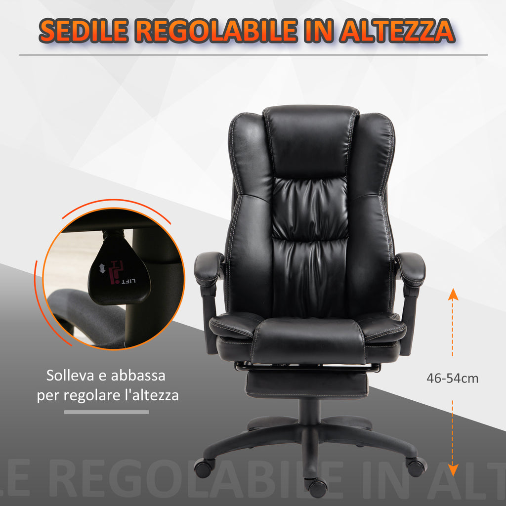 Vinsetto Height Adjustable Office Chair with 6 Massage Points, in Faux Leather, 68.5x68.5x113-121 cm, Black - Borgè