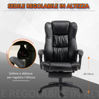 Vinsetto Height Adjustable Office Chair with 6 Massage Points, in Faux Leather, 68.5x68.5x113-121 cm, Black - Borgè