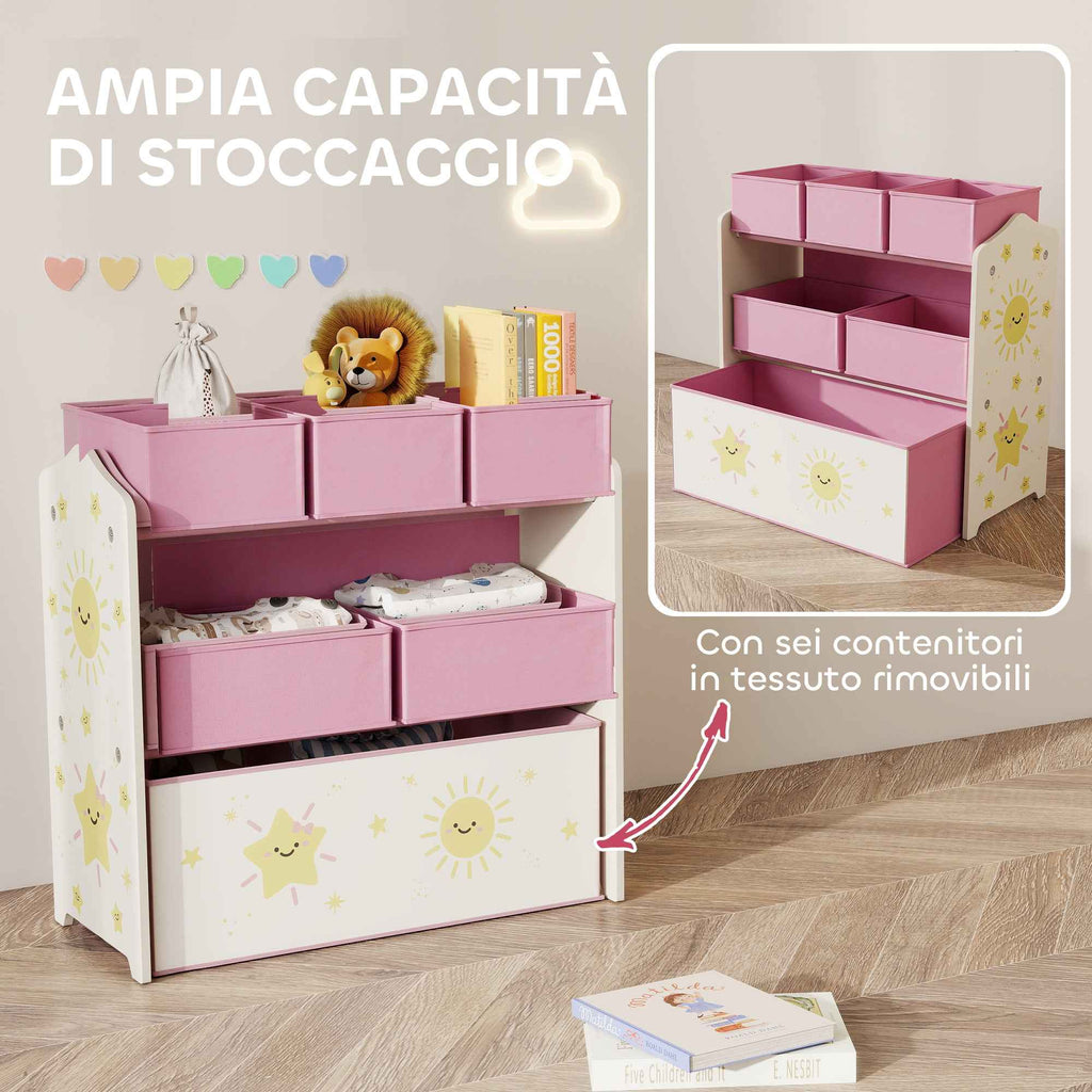 3-Tier Mobile Toy Storage Shelf with 6 Baskets, Pink
