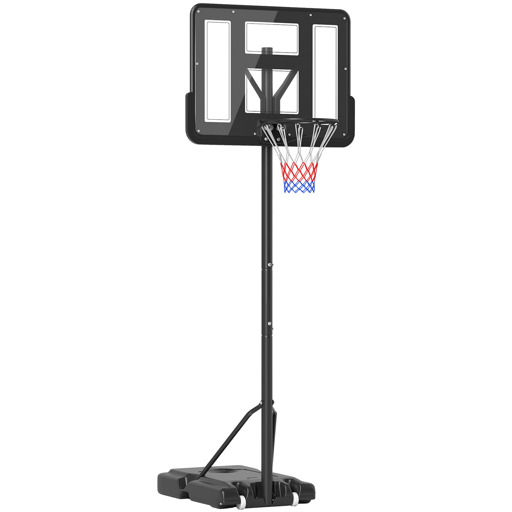 Adjustable Height Basketball Hoop (160-305cm), Wheeled Base, Steel Frame, Transparent PVC Backboard