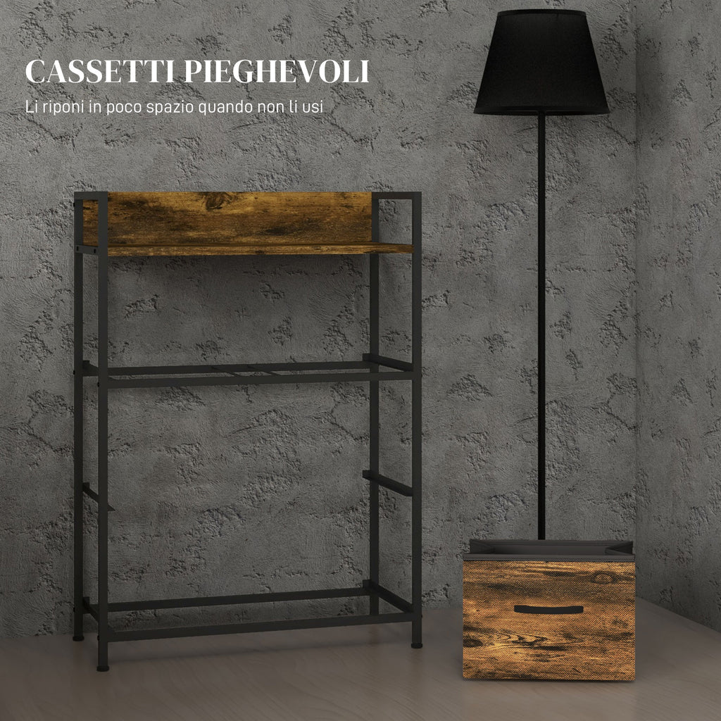 Chest of 4 Removable Drawers with Industrial Design in Wood and Steel, 60x29x85 cm, Brown and Black