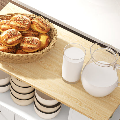 Wooden Kitchen Trolley with Open Shelf, Cabinet and Side Shelf, 75x40x80.5 cm, color Oak and White