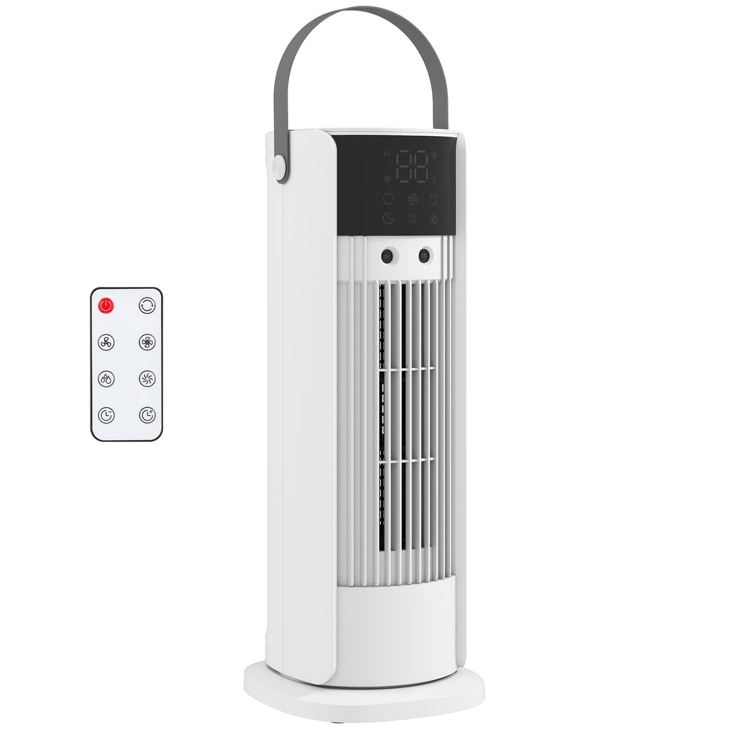 HOMCOM Misting Table Fan, Remote Control, Handle, LED Lights, 3 Speeds, 10-Hour Timer, White