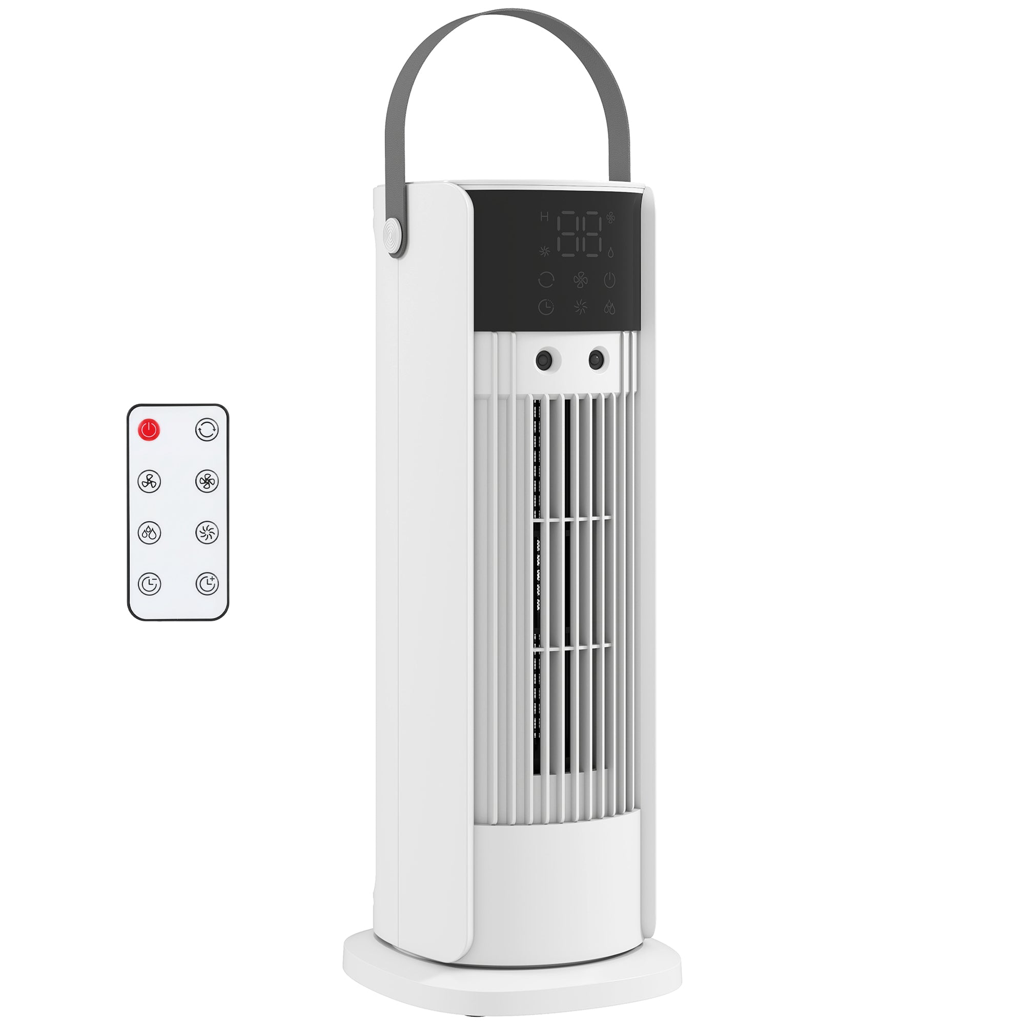 HOMCOM Misting Table Fan, Remote Control, Handle, LED Lights, 3 Speeds, 10-Hour Timer, White