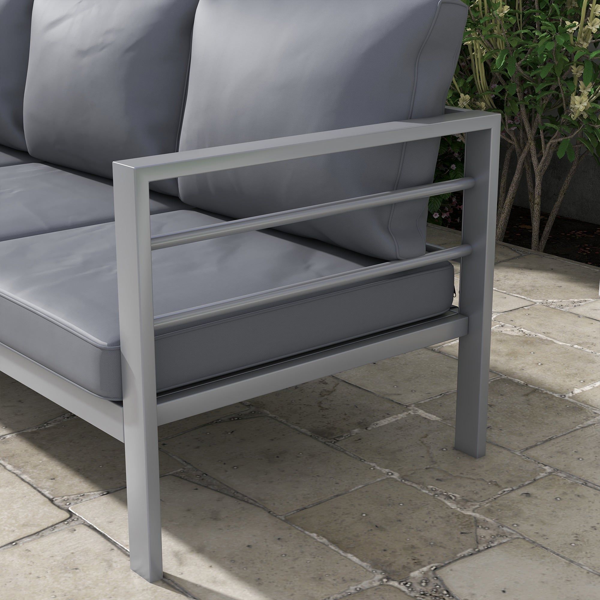 Mystery | 3-seater garden sofa with seat and back cushions, in aluminium, 185x66x64 cm, gray - Borgè
