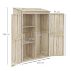 Garden Shed in Fir Wood with 2 Doors and Shelves, 120x57x183cm, Natural - Borge' Group Limited