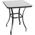 Modern Coffee Table with Tempered Glass Top, Outdoor Garden Table with Metal Frame, 68.5 x 68.5 x 84 cm, Grey - Borge' Group Limited