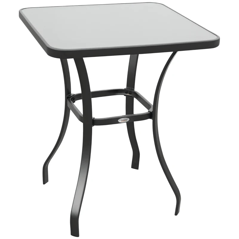 Modern Coffee Table with Tempered Glass Top, Outdoor Garden Table with Metal Frame, 68.5 x 68.5 x 84 cm, Grey - Borge' Group Limited