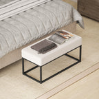 Modern Steel, Sponge and Velvet Fabric Entrance Bench with Adjustable Feet, 94x42x44 cm, Cream