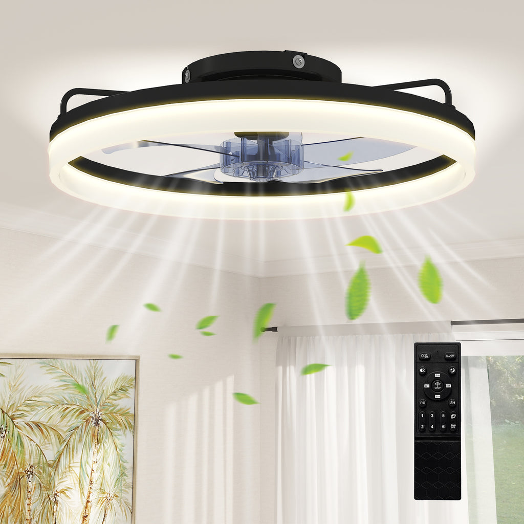 HOMCOM Steel and Plastic Ceiling Fan with Adjustable LED Light, Remote Control, Timer, 6 Speeds, Black