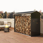 Wood Shed with Galvanized Steel Frame and Raised Base, 240x 86x160cm, Black