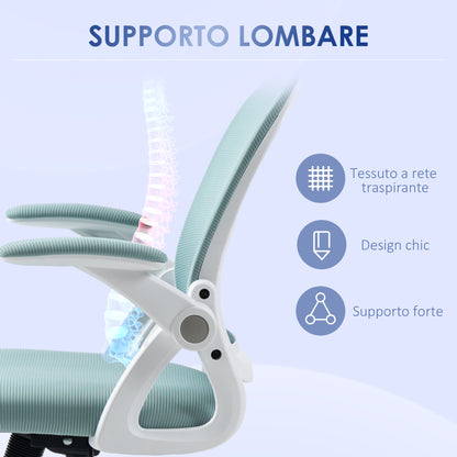 Ergonomic Office Chair with Mesh Backrest and Adjustable Height, 65.5x61.5x88-97.5cm, Light Blue - Borgè