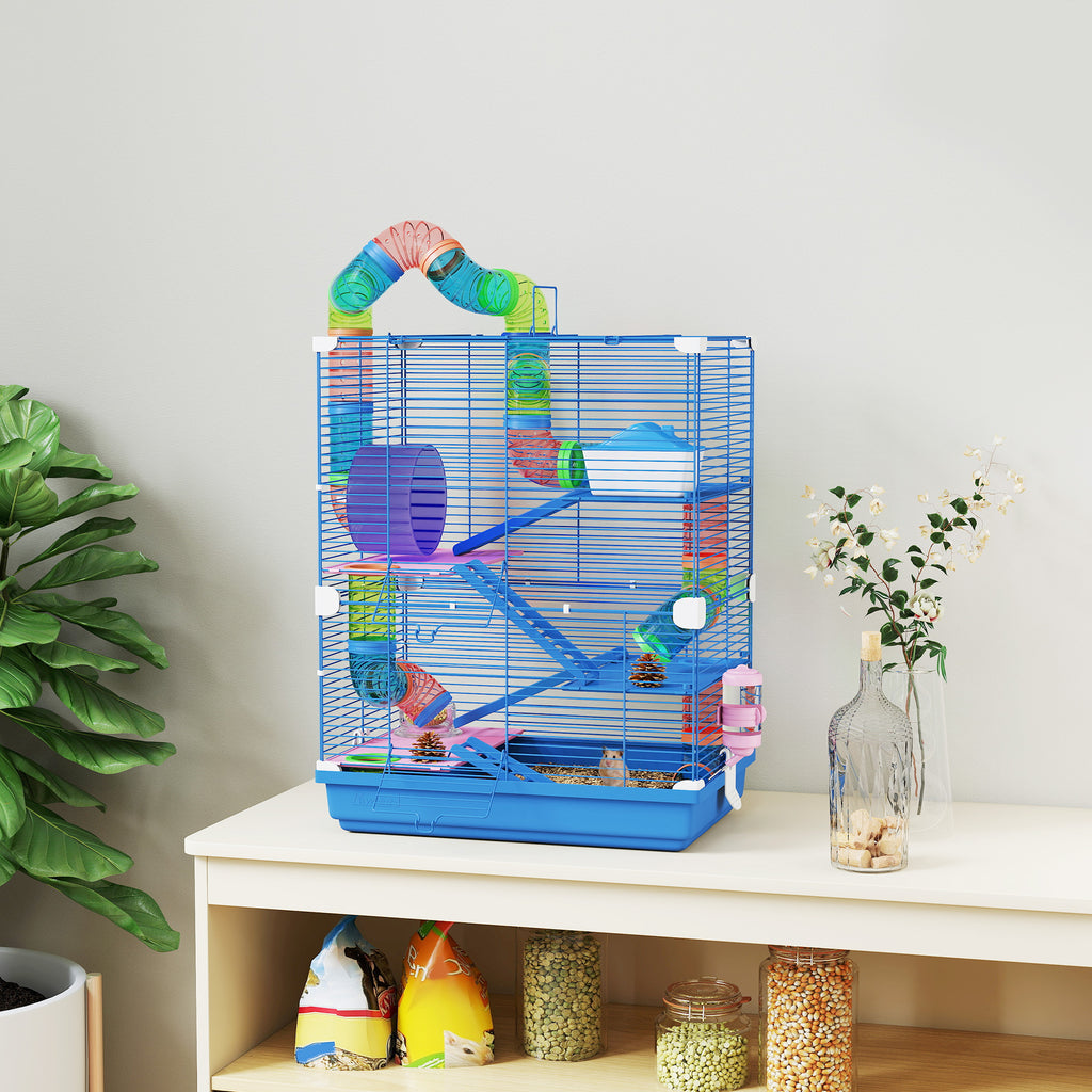 5-Level Hamster Cage with Tubes, Wheel, Ladders, House and Bottle, 46x30x58 cm