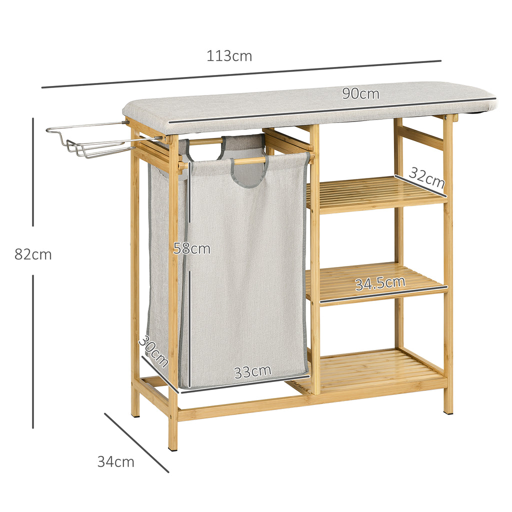 Bamboo and Polyester Laundry Basket with Ironing Board and 3-Tier Shelf, 113x34x82 cm