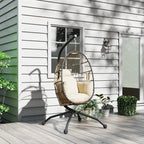 Hanging Egg Chair with Adjustable Hook, 2 Cushions and Folding Basket, 120x88x192 cm, Khaki