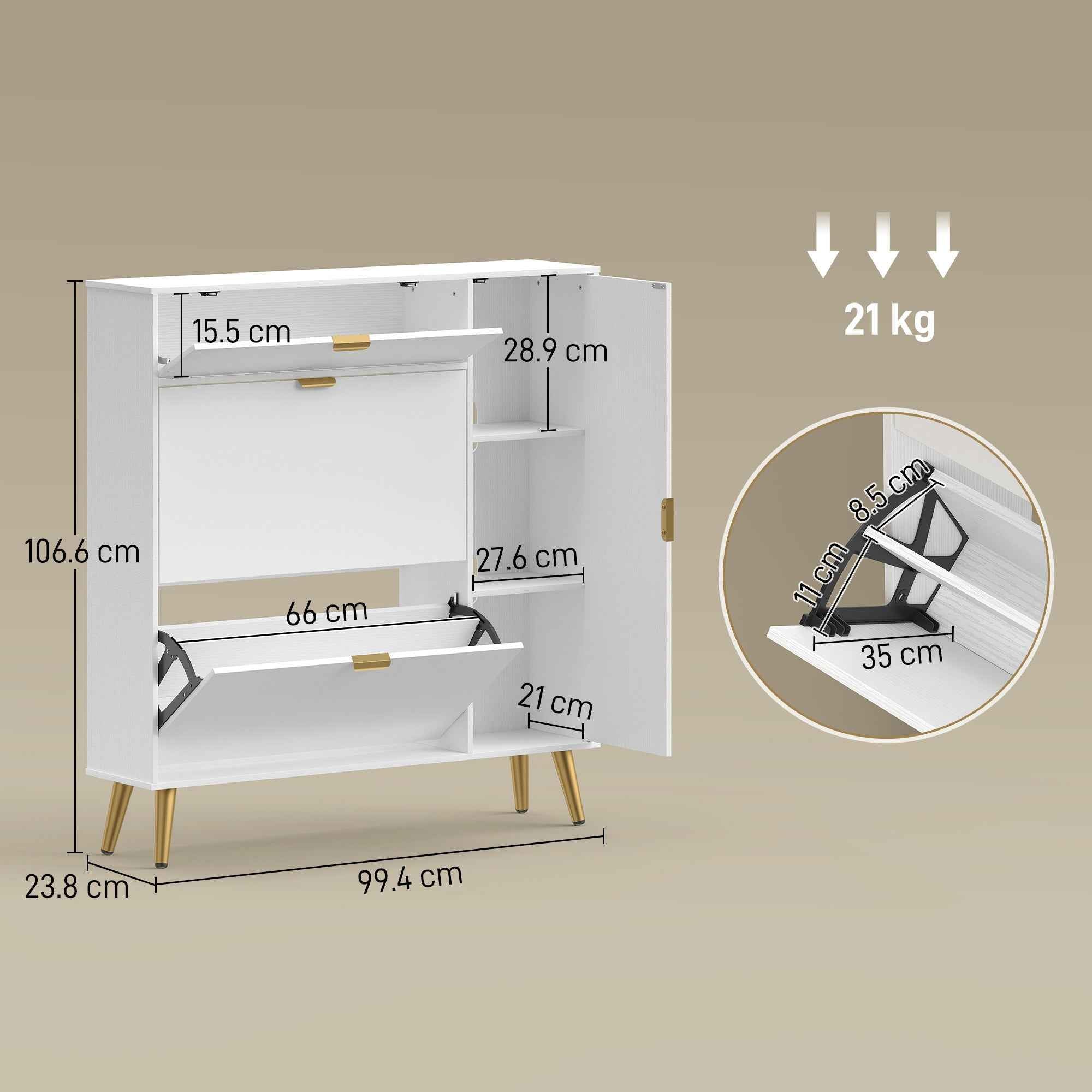 HOMCOM Space-Saving Slim Shoe Rack with Flap Doors, Entryway Shoe Cabinet with Adjustable Shelves, Holds 12 Pairs, White