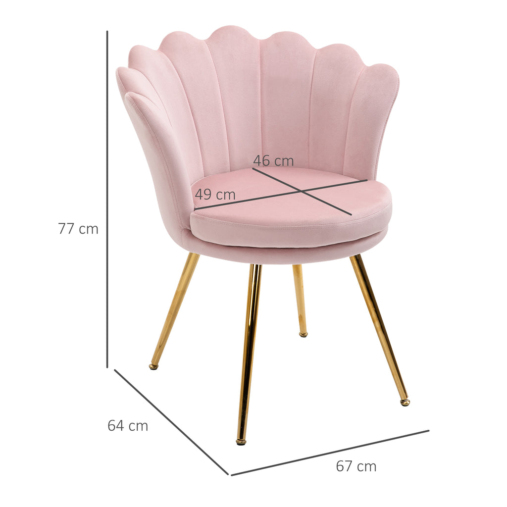 Vintage Style Velvet Shell Lounge Chair with Gold Legs in Pink