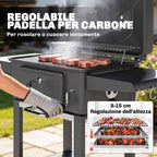 Outsunny Charcoal Barbecue, Portable Smoker with Ventilation, Thermometer and Side Shelves, Black