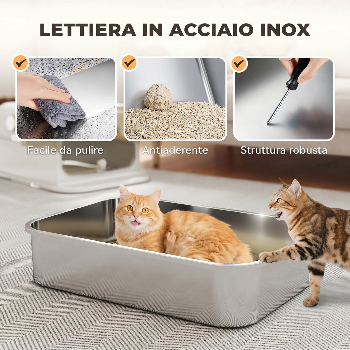 PawHut 52L Stainless Steel Enclosed Cat Litter Box with Flip Lid, Double Door, Scoop, White