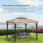 Outsunny 3x3m 2-Tier Gazebo Roof with 8 Drainage Holes in Khaki Polyester
