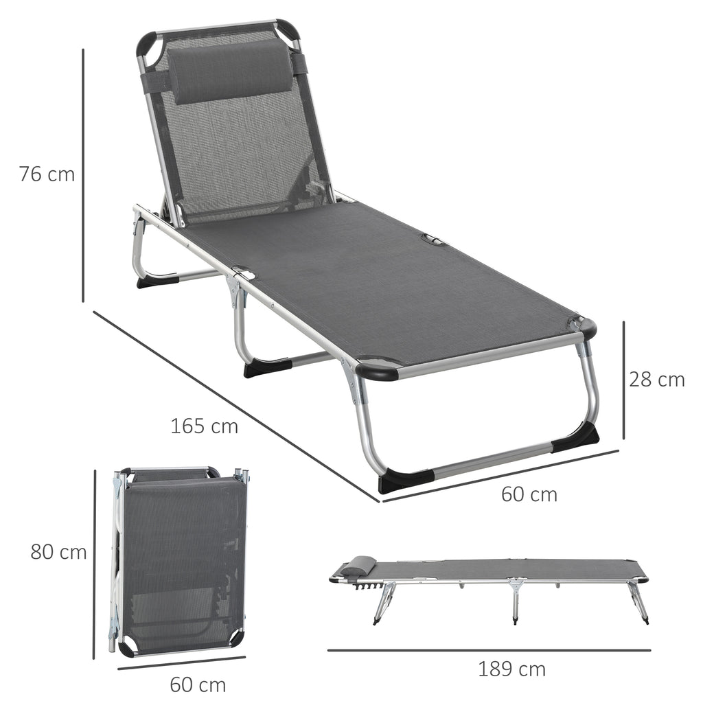 Outsunny Folding Deck Chair with Adjustable Headrest and Backrest in Aluminum 60x165x76cm Gray