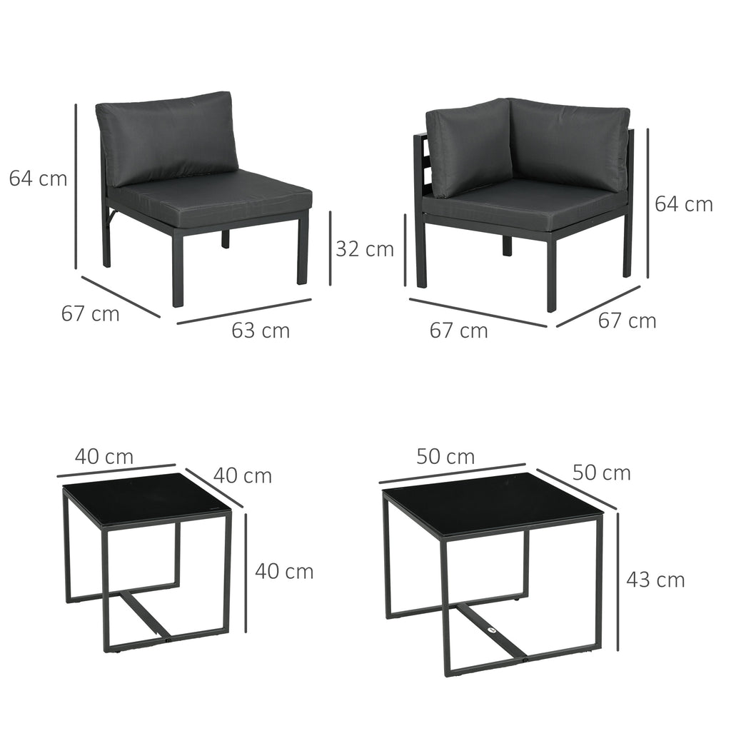 Outsunny garden set 7 pieces in steel and polyester with 5 chairs with cushions and 2 coffee tables, gray - Borgè