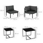 Outsunny garden set 7 pieces in steel and polyester with 5 chairs with cushions and 2 coffee tables, gray - Borgè