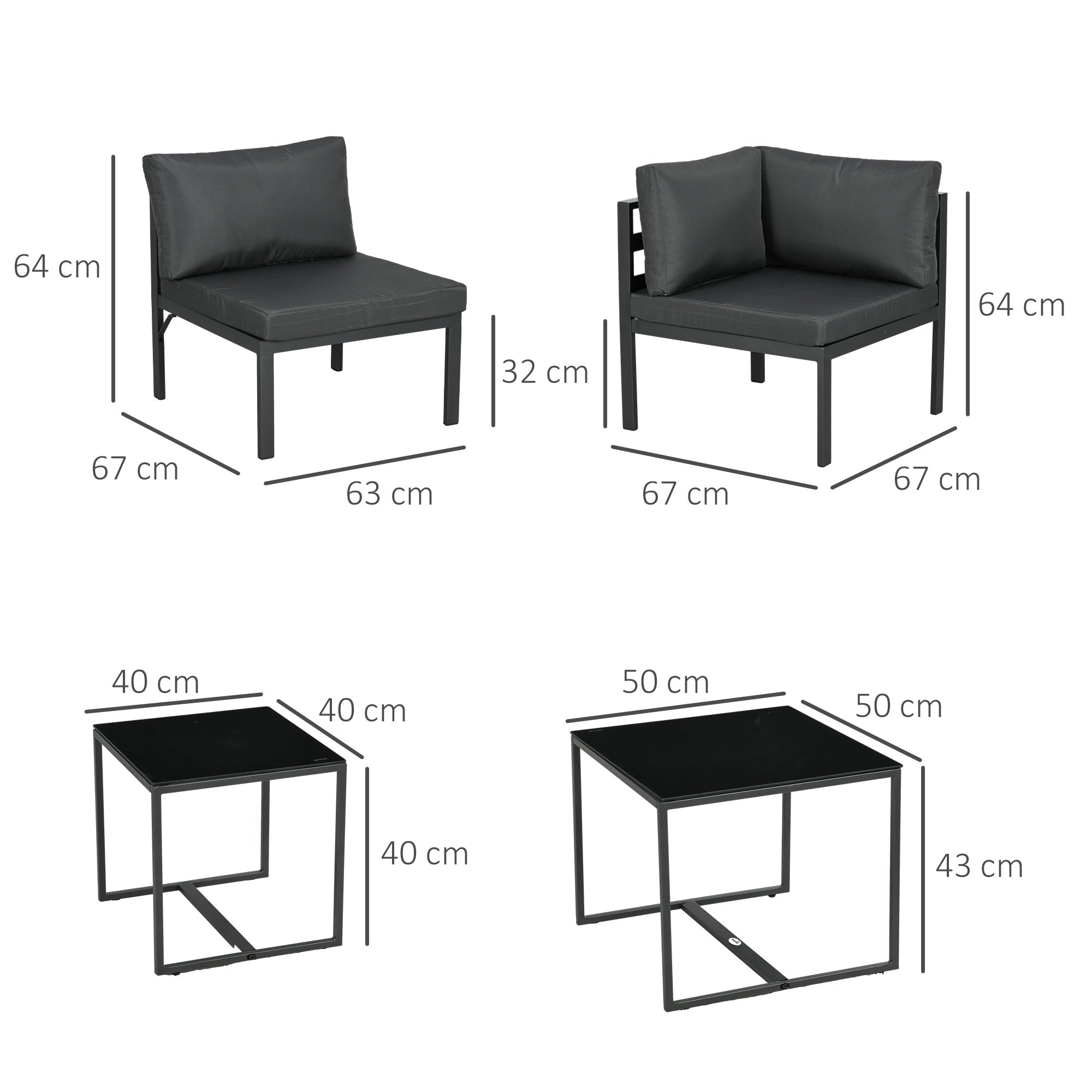 Outsunny garden set 7 pieces in steel and polyester with 5 chairs with cushions and 2 coffee tables, gray - Borgè