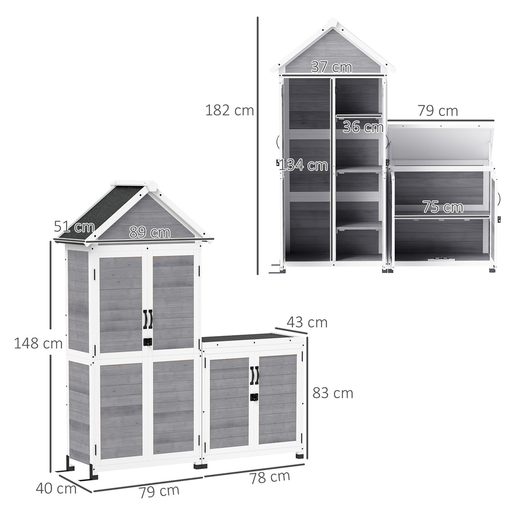 Garden Shed and Outdoor Cabinet with Wooden Opening Roof, Locking Doors, Light Grey