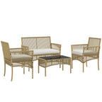 MYSTIKO | 4 Piece Rattan Garden Set with 2 Chairs, Sofa and Coffee Table, Natural and Black