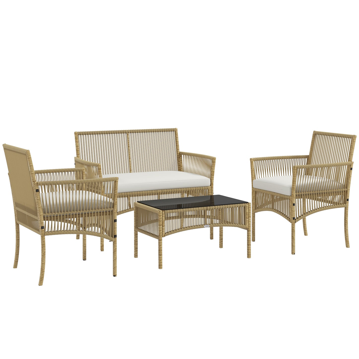 MYSTIKO | 4 Piece Rattan Garden Set with 2 Chairs, Sofa and Coffee Table, Natural and Black