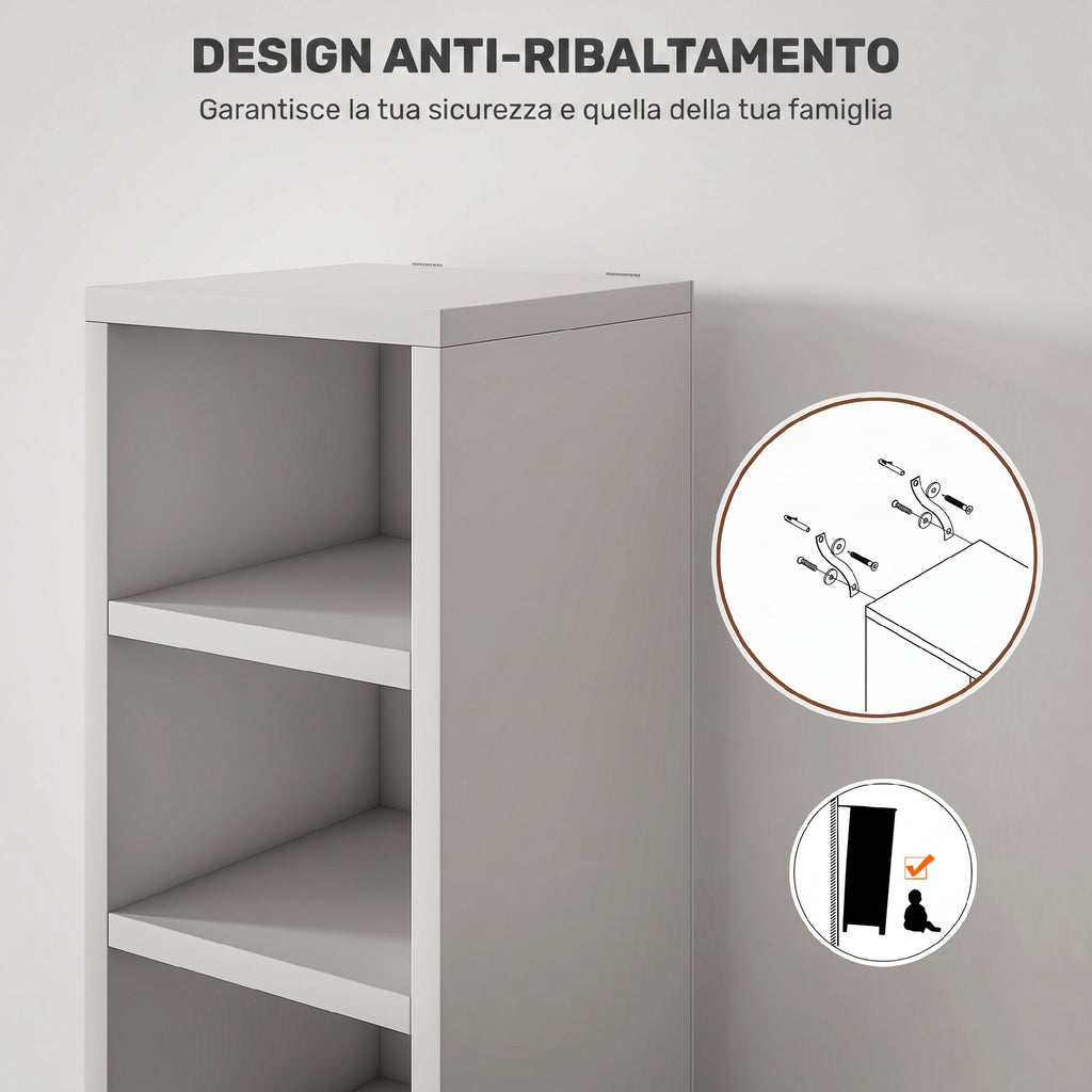 HOMCOM 12-Tier CD Storage Cabinet for 204 CDs, MDF and Chipboard, 21x20x175 cm, White