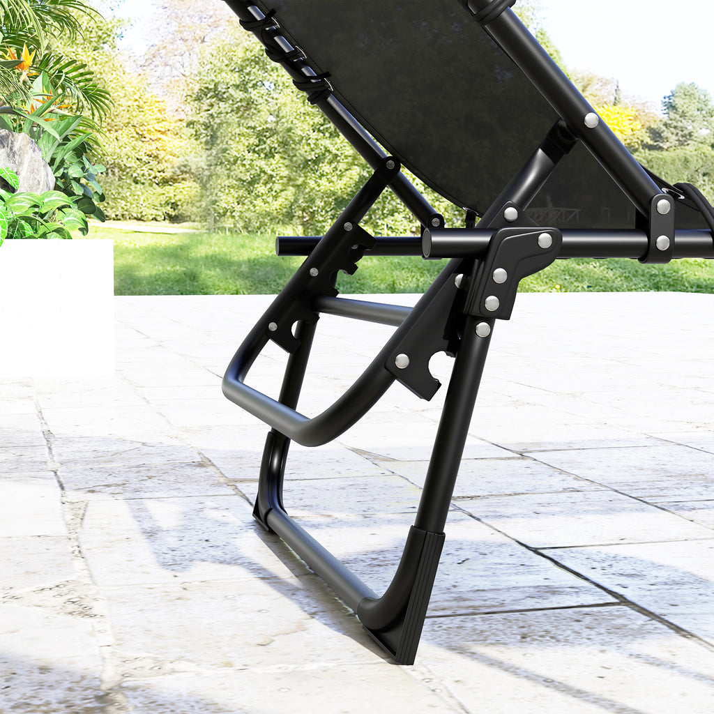 Outsunny Set of 2 Steel Sun Loungers with Reclining Backrest, 189x58x30 cm, Black