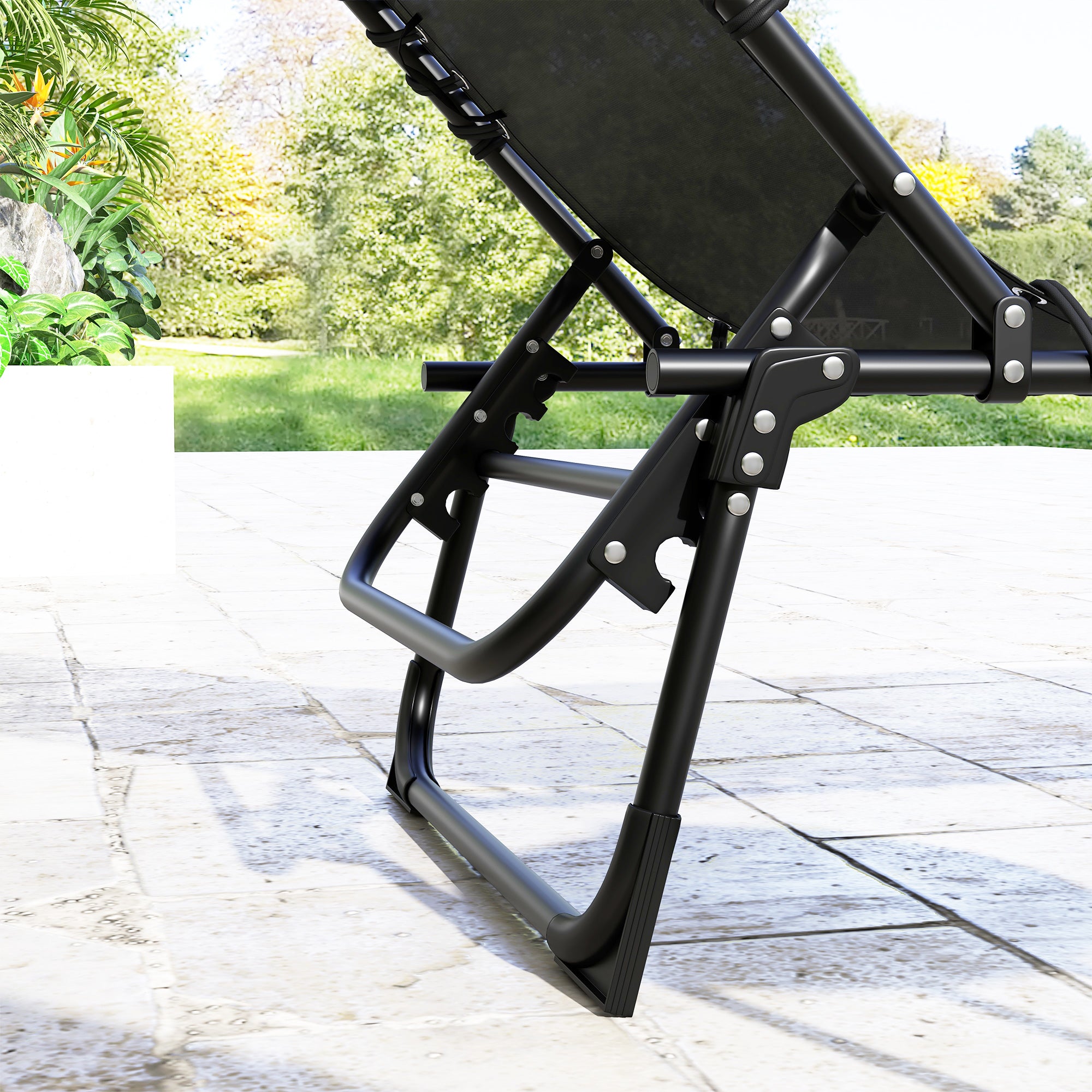 Outsunny Set of 2 Steel Sun Loungers with Reclining Backrest, 189x58x30 cm, Black