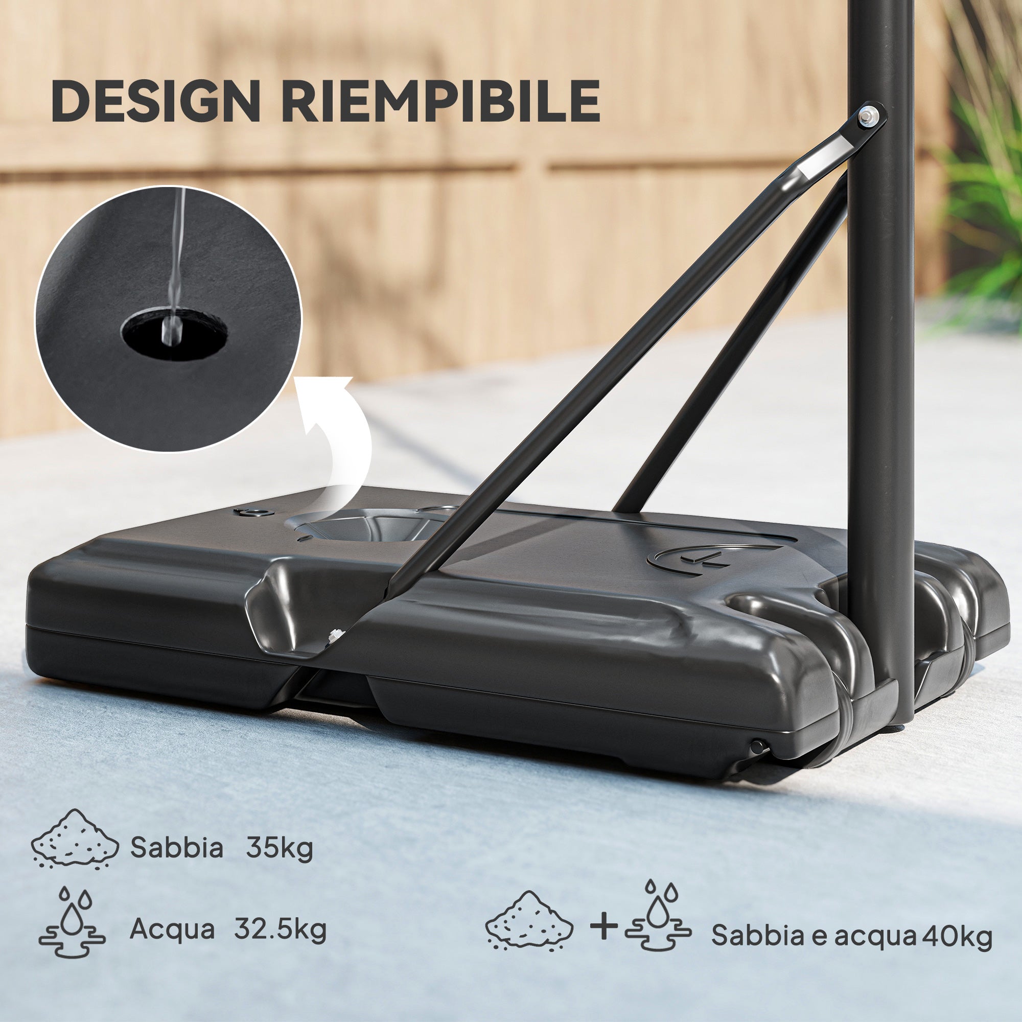 SPORTNOW 6-Height Adjustable Basketball Hoop with Fillable Base and Wheels, Made of PE, Steel and Polyester, Black