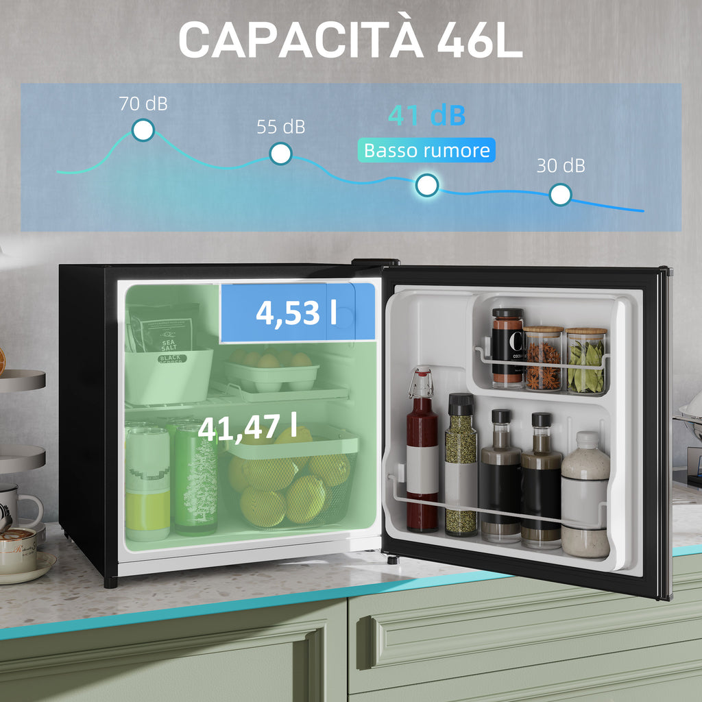 46L Mini Refrigerator with Ice Cube Tray, Reversible Door, Adjustable Temperature, Silver