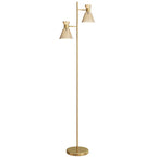 Modern Floor Lamp with 2 Lights and Adjustable Heads, Foot Switch, Gold