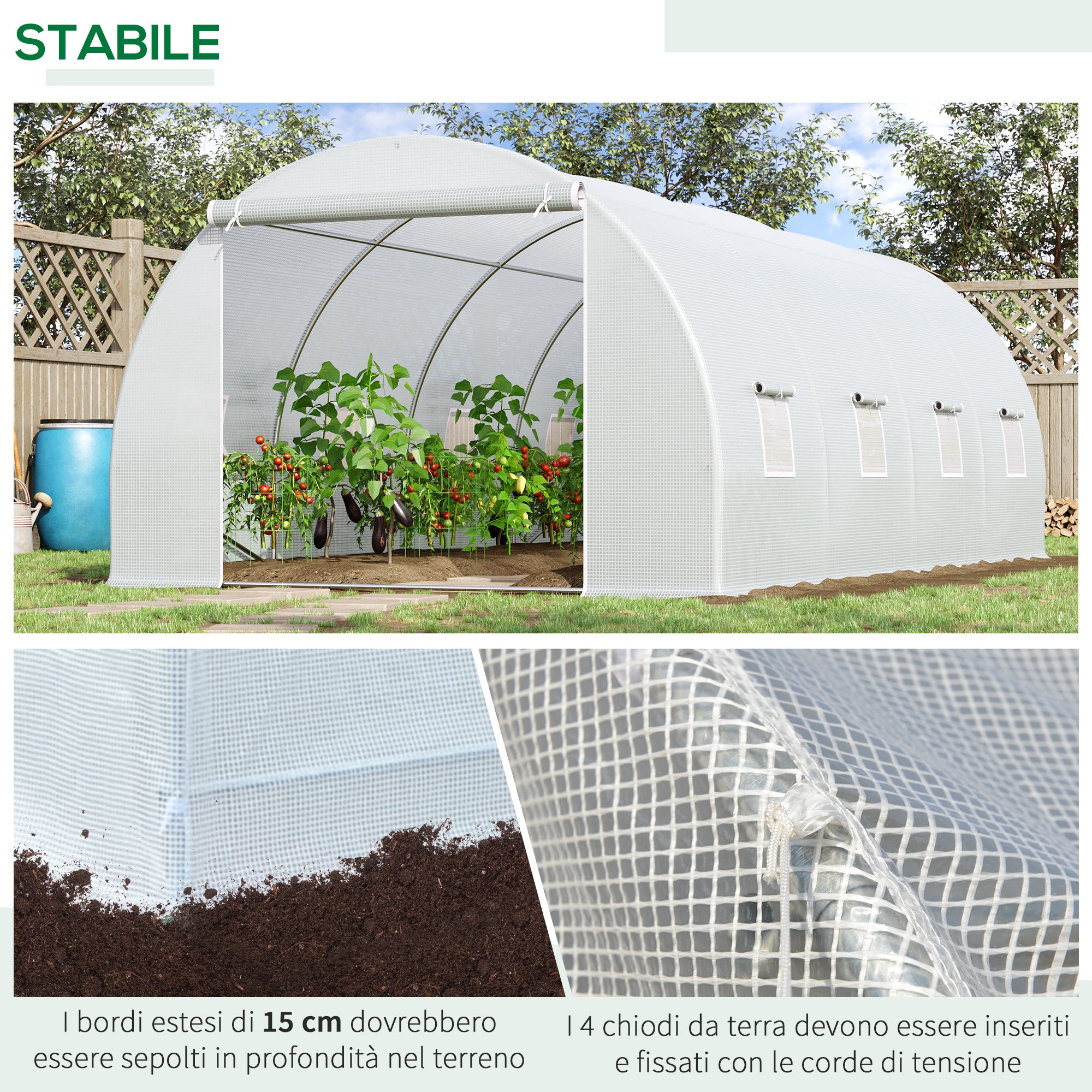 Outsunny 6x3x2m Tunnel Greenhouse, Metal Frame and PE Cover, White