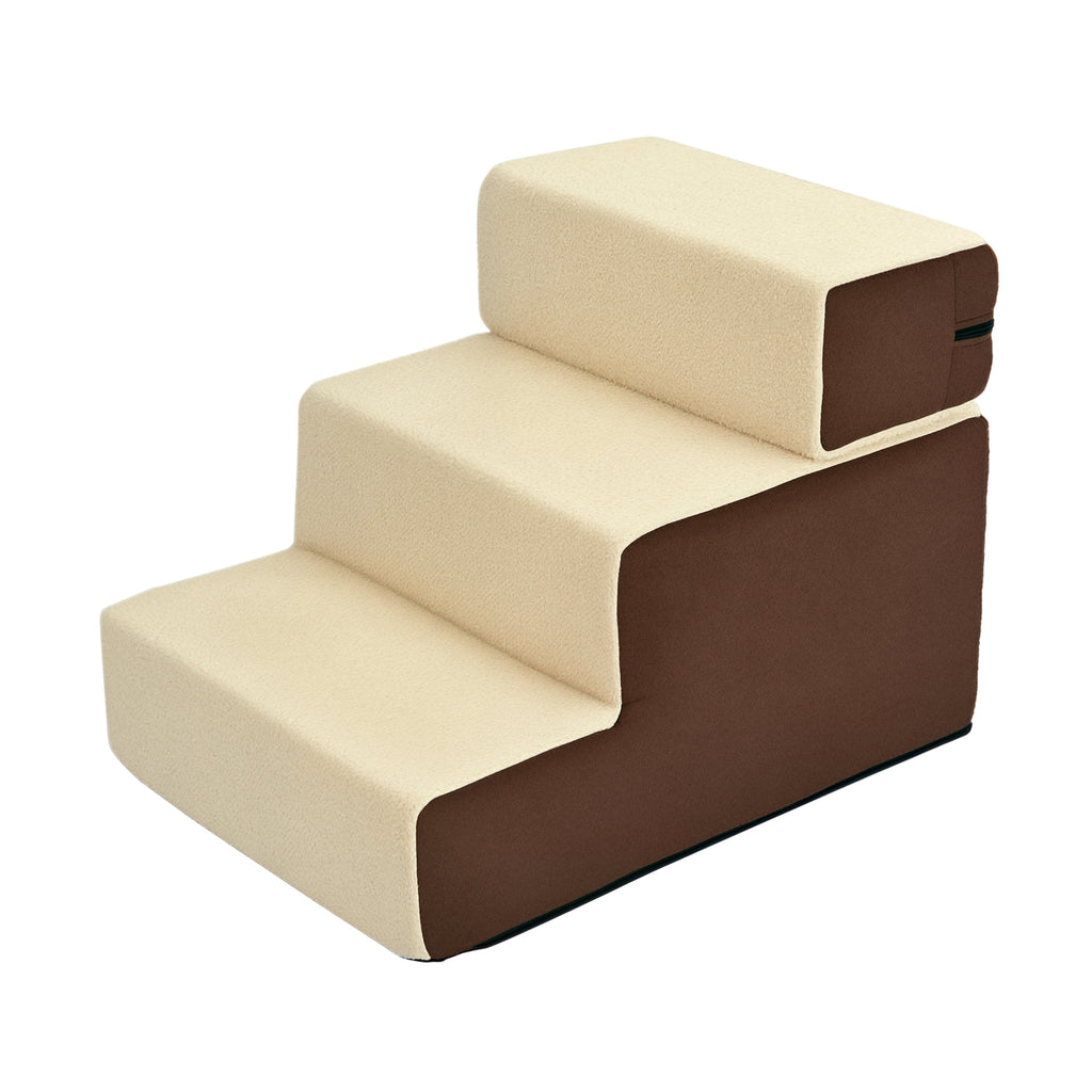 3-Step Removable Non-Slip Dog and Puppy Ladder, Beige and Brown, 54x40x39cm
