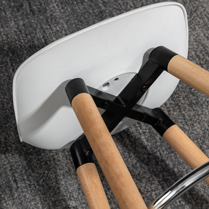 Set of 2 Nordic Style Bar Stools with Backrest, Cushion and Footrest, Wood and Plastic, White