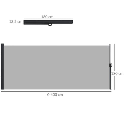 Retractable Side Awning 400x180 cm with Handle, in Metal, Aluminum and Polyester, Light Gray