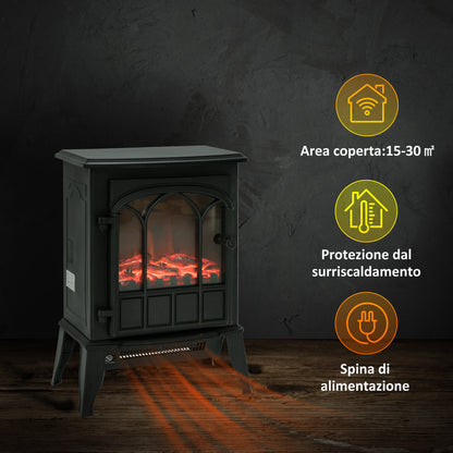 Homcom electric land fireplace power 1000w / 2000W with flame effect adjustable brightness iron and glass 39 × 23 × 56.5cm - Borgè