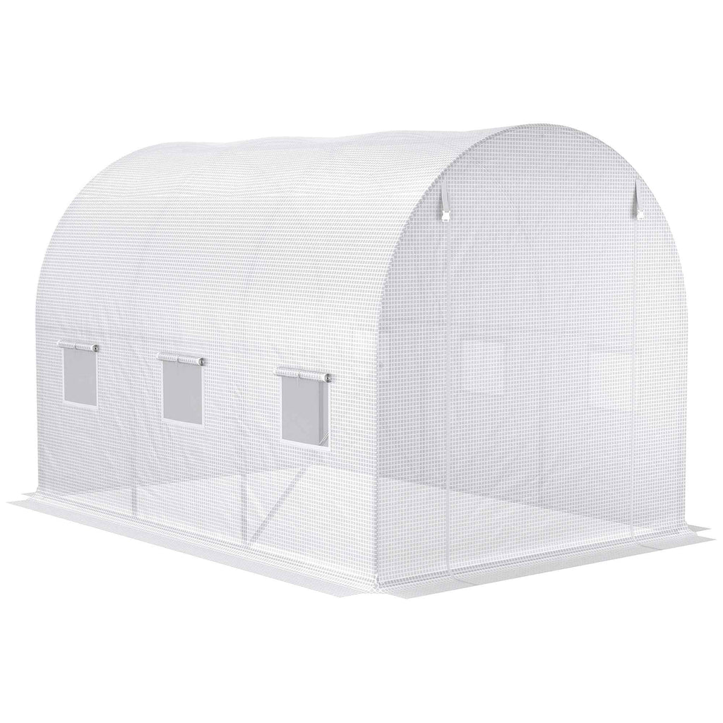 Outsunny PE Greenhouse Cover with 6 Windows, Roll-Up Door and Buried Edges, 3x2x2 m, White
