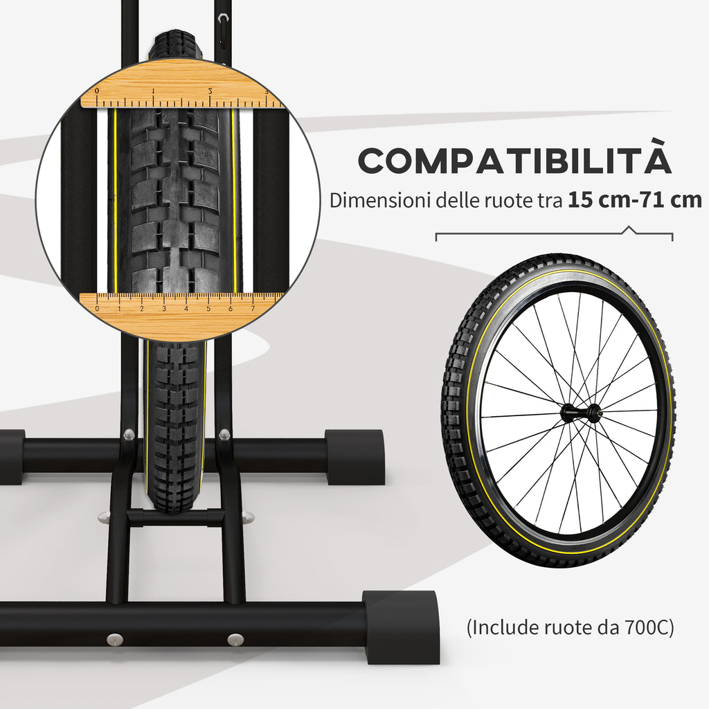 HOMCOM Bike Stand with Adjustable Hooks, Compatible with 24"-29" and 700c Bikes, for Garage, Indoor and Outdoor, Black