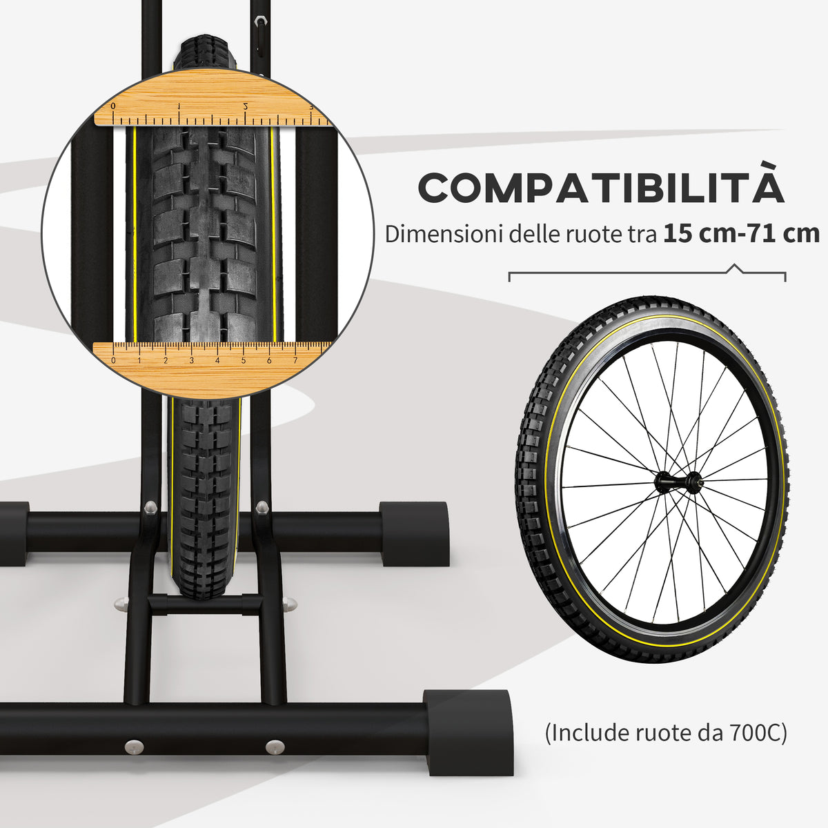HOMCOM Bike Stand with Adjustable Hooks, Compatible with 24"-29" and 700c Bikes, for Garage, Indoor and Outdoor, Black