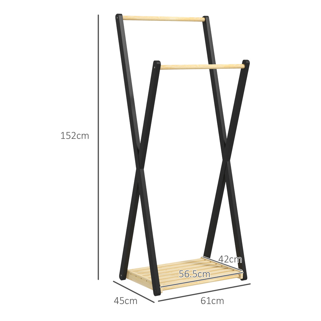 HOMCOM Wooden Floor Coat Rack with 2 Bars and Lower Shelf Modern Design, 61x45x152cm - Borgè