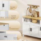 Kitchen Sideboard with Soft-Close Doors, 2 Cupboards and Open Wooden Compartment, 110x33x75 cm, White