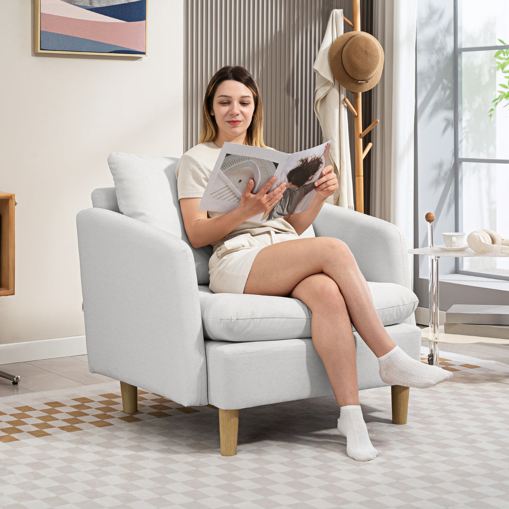Modern Fabric Living Room Armchair with Wide Seat and Thick Padding, 90x86x91 cm, Cream