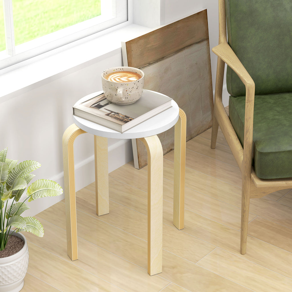 Set of 4 Stackable Round Wooden Stools, White, Ø40x45 cm